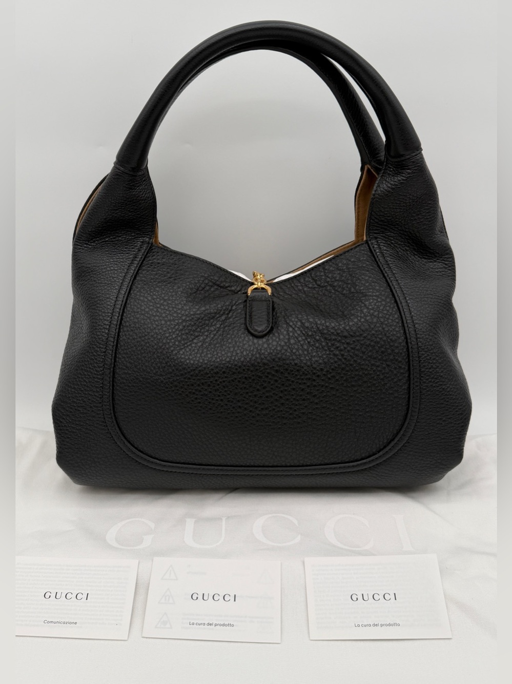 NEW GUCCI $2900 SOFTBIT MEDIUM GRAINY LEATHER BLACK TOTE BAG AUTHENTIC - Picture 6 of 16